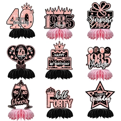 Winsegom Tischaufsatz zum 40. Geburtstag, rosa-gold, 9 Stück Waben-Mittelstücke, Tischdekoration zum 40. Geburtstag, Dekoration für Männer und Frauen, 1985, Vintage-Geburtstagsparty, Tischaufsätze Winsegom Tischaufsatz zum 40. Geburtstag, rosa-gold, 9 Stück Waben-Mittelstücke, Tischdekoration zum 40. Geburtstag, Dekoration für Männer und Frauen, 1985, Vintage-Geburtstagsparty, Tischaufsätze von Winsegom