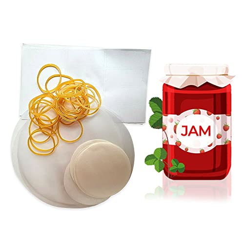 Winsome: 0,5 kg x 24 Marmeladentopf-Abdeckungen, Etiketten mit elastischen Gummi-Marmeladengläsern und Wachsscheiben (0,5 kg Marmeladentopf-Abdeckungen) von Winsome
