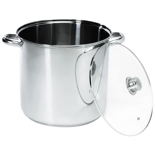Kochtopf Induktion Suppentopf 11 Liter Edelstahl Tiefe Töpfe, verwendbar als Eintopf, Suppentopf und Nudeltopf mit gehärtetem Glasdeckel von Winsome