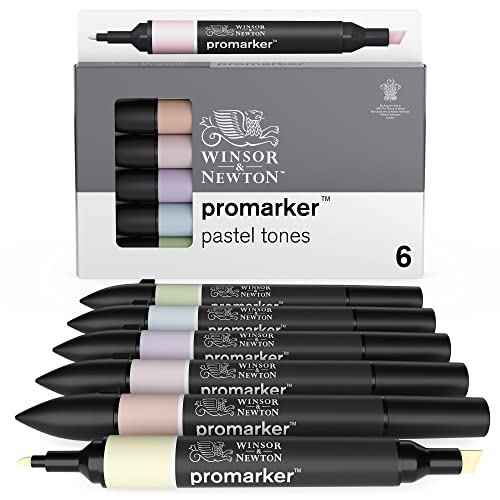 Winsor & Newton 0290113 ProMarker, Professioneller Layoutmarker - 2 Spitzen, fein und breit für Zeichnungen, Design und Layouts - 6 Farben Set - Pastell Töne von Winsor & Newton