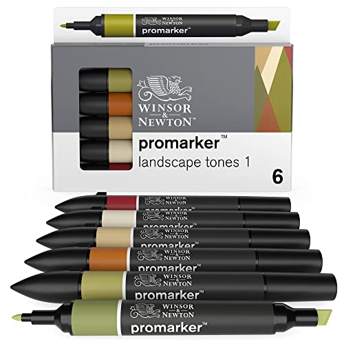 Winsor & Newton 0290117 ProMarker, Professioneller Layoutmarker - 2 Spitzen, fein und breit für Zeichnungen, Design und Layouts - 6 Farben Set - Landschaften von Winsor & Newton