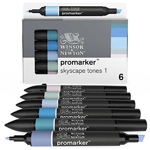 Winsor & Newton 0290118 ProMarker, Professioneller Layoutmarker - 2 Spitzen, fein und breit für Zeichnungen, Design und Layouts - 6 Farben Set - Himmel von Winsor & Newton