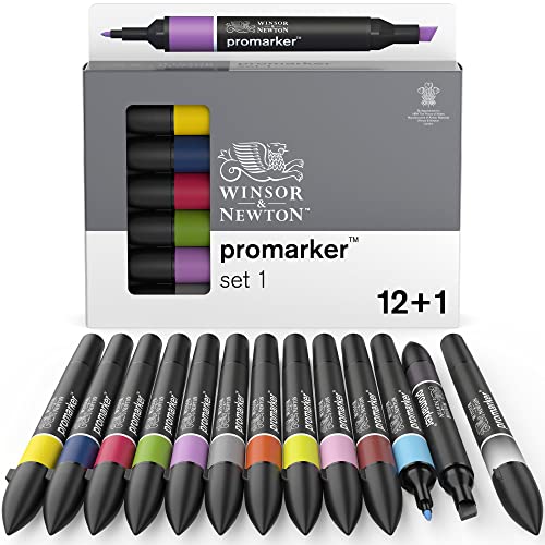 Winsor & Newton 0290137 ProMarker, Professioneller Layoutmarker - 2 Spitzen, fein und breit für Zeichnungen, Design und Layouts - 13 Farben Set 1 von Winsor & Newton