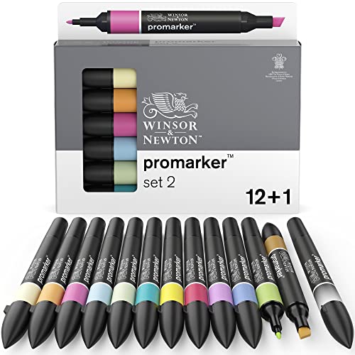 Winsor & Newton 0290138 ProMarker, Professioneller Layoutmarker - 2 Spitzen, fein und breit für Zeichnungen, Design und Layouts - 13 Farben Set 2 von Winsor & Newton