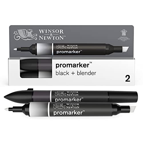 Winsor & Newton 0290148 ProMarker, Professioneller Layoutmarker - 2 Spitzen, fein und breit für Zeichnungen, Design und Layouts - 2er Set in Schwarz, Schwarz & Blender von Winsor & Newton