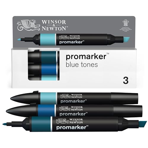 Winsor & Newton 0290183 ProMarker Set - Blautöne, 3 Layoutmarker im Set, mit 2 Spitzen, fein und breit für Zeichnungen, Design und Layouts von Winsor & Newton