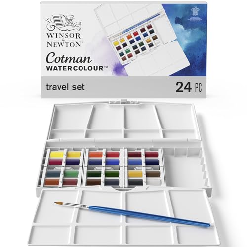 Winsor & Newton 0390376 Cotman Aquarellfarben Painting Plus Set, 24 lebendige Wasserfarben aus hochwertigen Pigmenten in 1/2 Näpfen mit Pinsel und Mischpalette Winsor & Newton 0390376 Cotman Aquarellfarben Painting Plus Set, 24 lebendige Wasserfarben aus hochwertigen Pigmenten in 1/2 Näpfen mit Pinsel und Mischpalette von Winsor & Newton