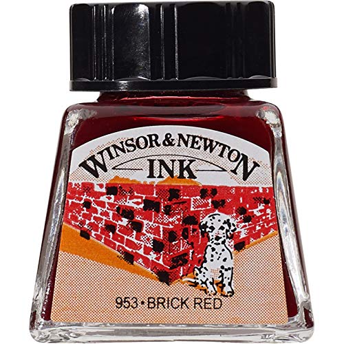 Winsor & Newton 1005040 Drawing Inks - Zeichentusche für Kalligraphen, Illustratoren, Grafikern, Künstler - wasserbeständige Farben, herrvorragender Transparenz, 14ml Flasche - Ziegelrot von Winsor & Newton