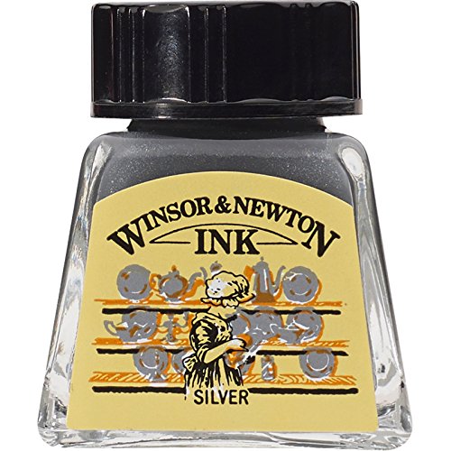 Winsor & Newton 1005617 Drawing Inks - Zeichentusche für Kalligraphen, Illustratoren, Grafikern, Künstler - wasserbeständige Farben, herrvorragender Transparenz, 14ml Flasche - Silber von Winsor & Newton