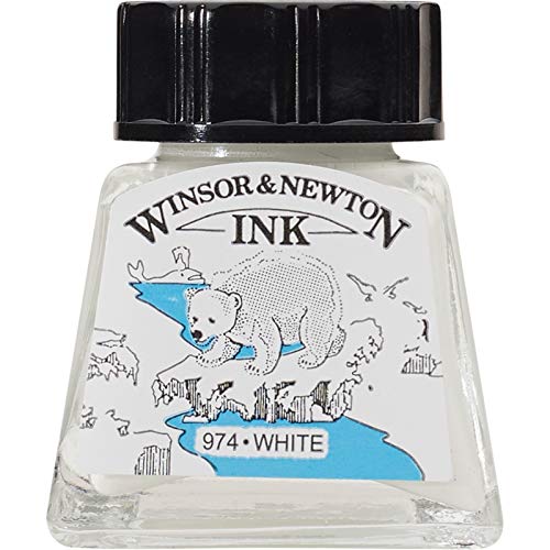 Winsor & Newton 1005702 Drawing Inks - Zeichentusche für Kalligraphen, Illustratoren, Grafikern, Künstler - wasserbeständige Farben, herrvorragender Transparenz, 14ml Flasche - Weiß von Winsor & Newton