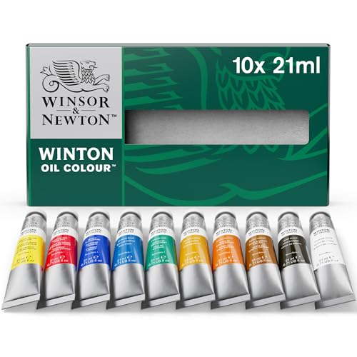 Winsor & Newton 1490618 Winton, feine hochwertige Ölfarbe mit gleichmäßiger Konsitenz, hohe Deckkraft & Pigmentrecht - Ölfarbenset 10 Farben in 21ml Tuben von Winsor & Newton