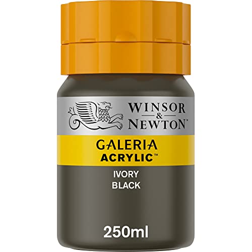 Winsor & Newton 2137331 Galeria Acrylfarbe, hohe Pigmentierung, lichtecht, alterungsbeständig, cremige Konsistenz, 250ml Topf - Elfenbeinschwarz von Winsor & Newton