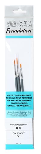 Winsor & Newton 5295011 Foundation Pinselsets, Aquarellpinsel, 3er Set, Rundpinsel Nr. 3, 5, Flachpinsel Nr.1 - kurzer Stiel von Winsor & Newton