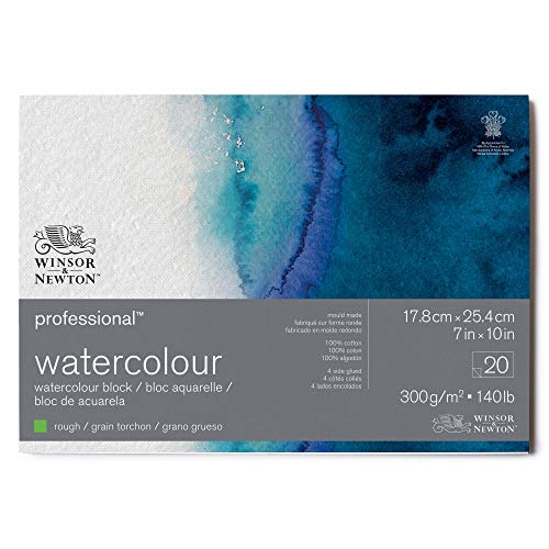 Winsor & Newton 6664009 Professional Aquarellpapier im Block - 20 Blatt 17,8 x 25,4cm, 300g/m², Satiniert, helles natürliches weißes Papier in archivierbarer Qualität, gilbbeständig von Winsor & Newton