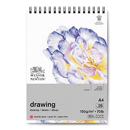 Winsor & Newton 6691002 Zeichenpapier im Spiralblock - 25 Blatt DIN A4, 150g/m², feine Körnung, natürliches Weiß, säurefrei, archivierbare Qualität, Alterungsbeständig für Fineliner, Tusche, Buntstift von Winsor & Newton