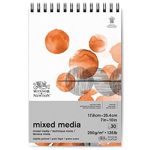 Winsor & Newton 6694005 Mixed Media Papier im Block- 30 Blatt 17,8 x 24,5cm, 250g/m², FSC, Säurefrei, ohne optische Aufheller, stabil und Alterungsbeständig für alle nassen und trockenen Techniken von Winsor & Newton