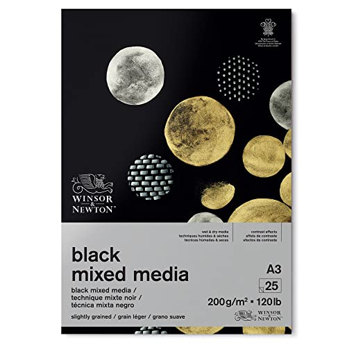 Winsor & Newton 6694009 Mixed Media Tonpapier im Block, 25 Blatt schwarzes schweres Papier a 200g/m², 100% Säurefrei, Archivierungsqualiät, geeignet für nasse und trockene Maltechniken - DIN A3 von Winsor & Newton