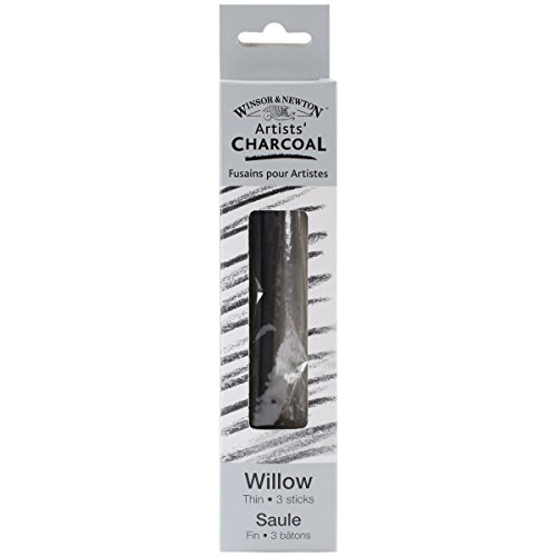 Winsor & Newton 7005169 Natural Charcoal Zeichenkohle aus Weidenholz, deckende Zeichenkohle in Künstlerqualität ideal für Kohlezeichnungen mit hohen Kontrasten - Dünn, 3 Stück von Winsor & Newton