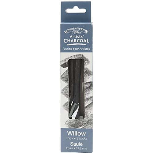 Winsor & Newton 7005171 Natural Charcoal Zeichenkohle aus Weidenholz, deckende Zeichenkohle in Künstlerqualität ideal für Kohlezeichnungen mit hohen Kontrasten - Dick, 3 Stück, Grau von Winsor & Newton