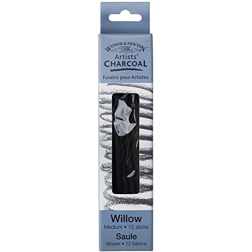 Winsor & Newton 7005173 Natural Charcoal Zeichenkohle aus Weidenholz, deckende Zeichenkohle in Künstlerqualität ideal für Kohlezeichnungen mit hohen Kontrasten - Mittel, 12 Stück von Winsor & Newton