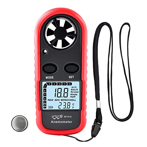 Wintact Anemometer Handwindgeschwindigkeitsmesser-Messgerät, digitales Lufttemperatur-Anemometer HVAC-Velometer Windgeschwindigkeitsmesser-Thermometer von Wintact