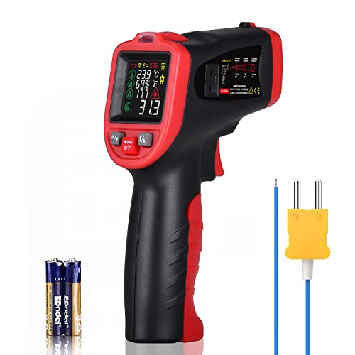 Wintact Digitale Laser-Infrarot-Thermometerpistole mit K-Thermoelement-Temperatursonde -50 650 ~~ 650 ℃ ~ (-58 ℉ ~~ 1202 ℉ ~), berührungsloses Ir-Temp-Pyrometer mit einstellbarem Emissionsvermögen von Wintact