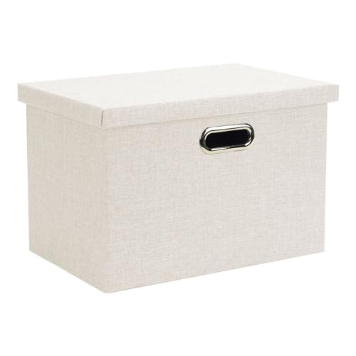 Wintao Aufbewahrungsbox mit Deckel, Faltbare Kisten Aufbewahrung Beige Mittel Groß 39 x 27 x 25 cm, 1 Stück von Wintao