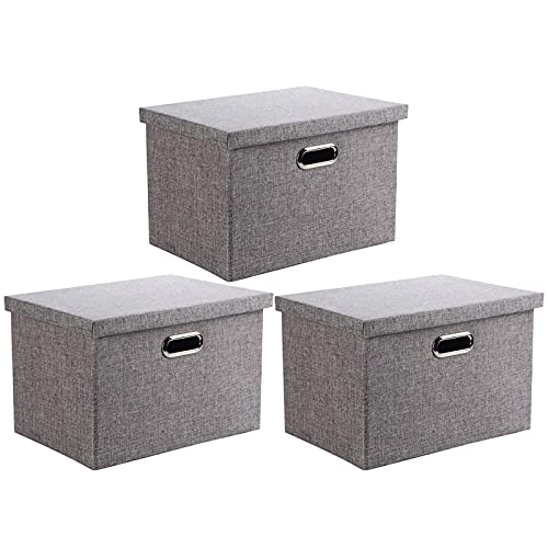 Wintao Aufbewahrungsbox mit Deckel Extra Groß, Faltbare Kisten Aufbewahrung Grau, 50 x 33 x 31 cm, 3 Stück von Wintao