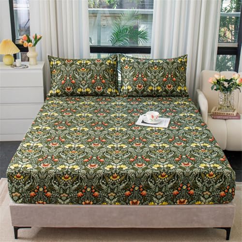 Spannbettlaken 100x200cm, Modernes Spannbettlaken mit Blumenmuster, Spannbetttuch aus Mikrofaser, Geeignet für Einzel- oder Doppelbetten, Matratzen bis 25cm, （Blumenmeer） von Wintdeer
