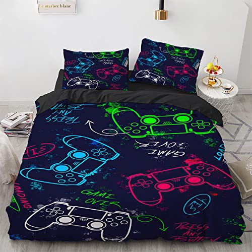 Wintdeer Bettbezug 140 x 200 cm Gamer – Bettwäsche 140 x 200 cm, Jugendliche, Jungen mit Reißverschluss, Einzelbett, Bettbezug aus Mikrofaser mit 1 Kissenbezug 65 x 65 cm von Wintdeer