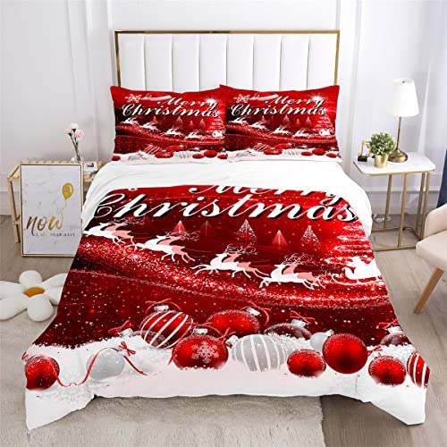 Wintdeer Bettwäsche-Set 135x200 cmmit Merry-Christmas-Design, 1 Deckenbezug, 1 Kissenbezüge, sehr weicher Stoff, Geschenk für Weihnachten, 2er-Set von Wintdeer