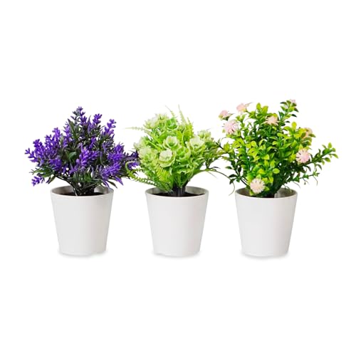 Set mit 3 Kunstpflanzen für den Innenbereich mit modernen Töpfen aus Polypropylen – kleine dekorative Pflanzen für Schreibtisch, Wohnung und Design-Möbel von Wintem