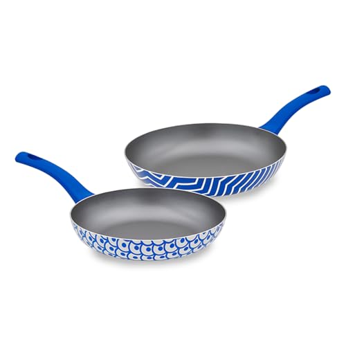 Wintem - Antihaft-Pfannen-Set 24-28 cm mit Beschichtung auf Wasserbasis für gesundes und gleichmäßiges Kochen, spülmaschinenfest, induktionsgeeignet, ergonomischer Griff und Meeresdesign von Wintem