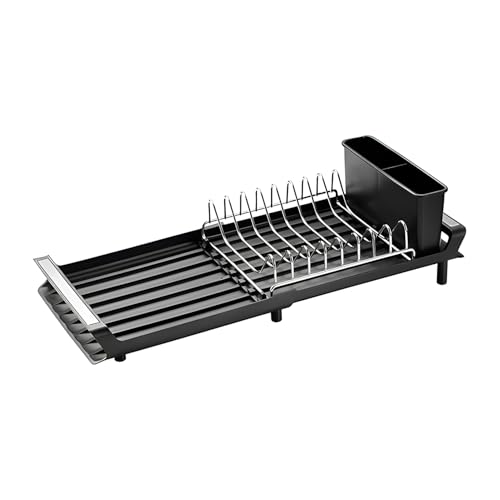 Wintem - Ausziehbares Abtropfgestell in Schwarz mit 8 Fächern für Teller, integriertes Besteckabtropfgestell, perfekt für Spüle und Waschbecken, leicht zu reinigen und platzsparend Wintem - Ausziehbares Abtropfgestell in Schwarz mit 8 Fächern für Teller, integriertes Besteckabtropfgestell, perfekt für Spüle und Waschbecken, leicht zu reinigen und platzsparend von Wintem