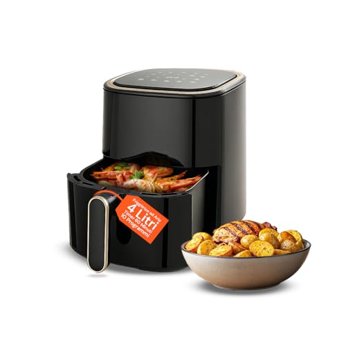 Wintem - Digitale Luftfritteuse 4 l mit Touch-Display und 10 Programmen für gesundes und knuspriges Kochen, ideal zum Kochen ohne Öl mit einstellbarem Timer und herausnehmbarem Tablett von Wintem