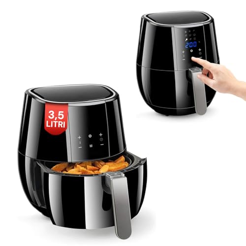 Wintem Digitale Luftfritteuse ohne Öl 1500 W – Korb 3,5 l abnehmbar leicht zu reinigen – 9 voreingestellte Programme für verschiedene Kochbedürfnisse – Temperaturregelung, Schwarz von Wintem