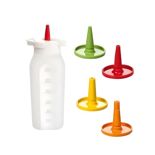 Wintem Dosierflasche aus Kunststoff, 4 Tüllen 250 ml – langlebig und beständig gegen häufige Verwendung – die Silikonborsten sind leicht zu reinigen und flexibel – vielseitig und einfach zu bedienen von Wintem