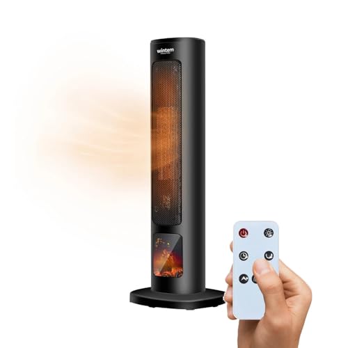 Wintem Elektrischer Heizlüfter Turm, 800/2000 W, mit LED-Display und Fernbedienung, geringer Verbrauch für Räume bis 20 m², mit Überhitzungsschutz und automatischer Oszillation von Wintem