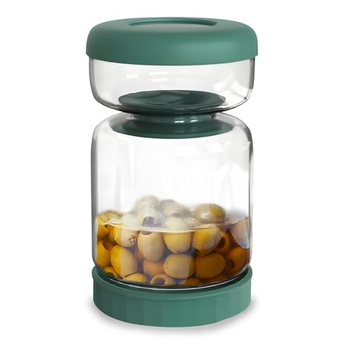 Wintem - Glasbehälter mit luftdichtem Deckel, 1 l, für Essiggurken und Einmachgläser, mit Klappfilter, Sanduhr-Design, spülmaschinenfest, ideal für Fermentate und Gemüse von Wintem