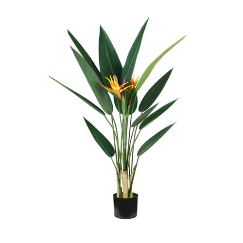 Wintem Kunstpflanze Strelitzia 120 cm mit 12 Blättern und 2 Blüten aus Polyethylen zur Raumdekoration von Wintem
