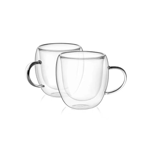 Wintem Set Tassen für Kaffee und Tee 250 ml – Durchmesser 8,3 cm – aus Borosilikatglas sind robust und elegant – doppelwandig zur Wärmedämmung – ergonomischer Griff – hitzebeständig bis 300 °C von Wintem