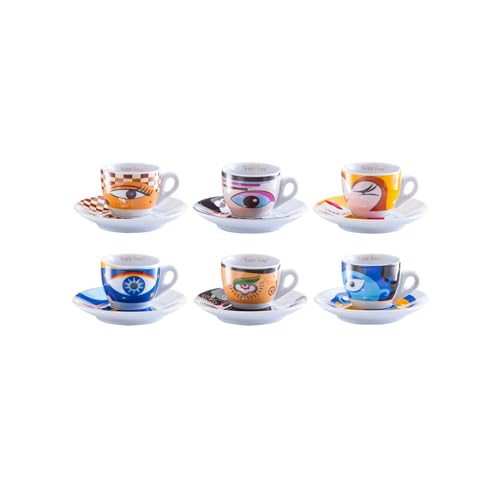 Wintem Set aus 6 Espressotassen aus Porzellan mit Augenmuster – Modernes Set, ideal für jeden Anlass – Tasse und Tassen sind spülmaschinenfest und mikrowellengeeignet von Wintem