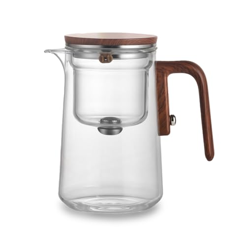 Wintem - Teekanne aus Glas mit Teesieb 600/800 ml mit verbrühungsfreiem Holzgriff, integriertes Druckinfuser für Tee und Kräutertee, luftdichter Verschluss, einfach zu bedienen und zu reinigen von Wintem