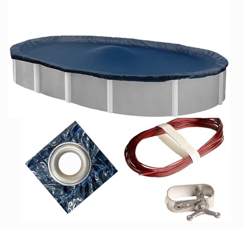 Winter Block Winterabdeckung für oberirdische Pools, passend für 2,4 x 3,5 m oval, solides Blau, inklusive Seilwinde und Kabel für einfache Installation, überlegene Festigkeit und Haltbarkeit von Winter Block