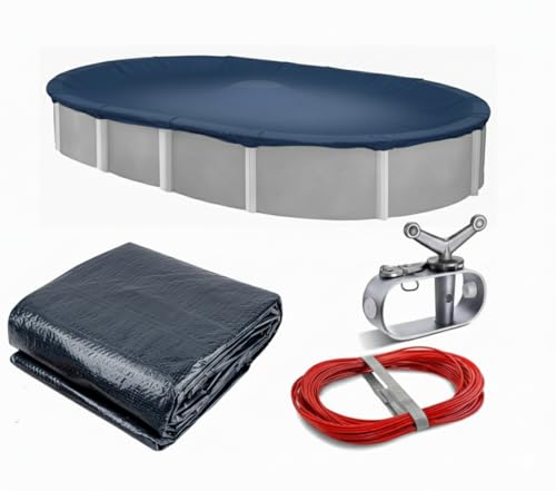 Winter Block Winterabdeckung für oberirdische Pools, passend für 3,6 x 5,4 m ovale Poolabdeckung, solides Blau, inklusive Seilwinde und Kabel für einfache Installation, überlegene Festigkeit und Winter Block Winterabdeckung für oberirdische Pools, passend für 3,6 x 5,4 m ovale Poolabdeckung, solides Blau, inklusive Seilwinde und Kabel für einfache Installation, überlegene Festigkeit und von Winter Block
