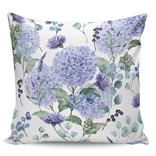 Winter Rangers Dekorativer Kissenbezug mit Frühlingsblumen-Motiv, violett, Hortensien, Aquarellfarbe, ultraweich, bequem, quadratisch, für Sofa, Schlafzimmer, 45,7 x 45,7 cm von Winter Rangers