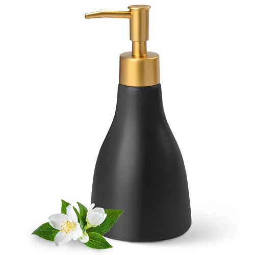 Winter Shore 280 ml Schwarzer Seifenspender Bad & Küche - Moderner Seifenspender Keramik mit Goldfarbener Pumpe - 280ml Liquid Soap Dispenser for Bathroom with Gold Pump von Winter Shore