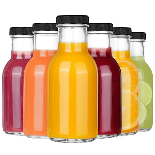 Winter Shore 235ml Kleine Glasflaschen zum Befüllen mit Deckel [12er-Pack] - Wiederverwendbare Smoothie Flasche für Heiße & Kalte Getränke -Saft, Likör & Milch Flasche - Bruchsicher, Spülmaschinenfest von Winter Shore