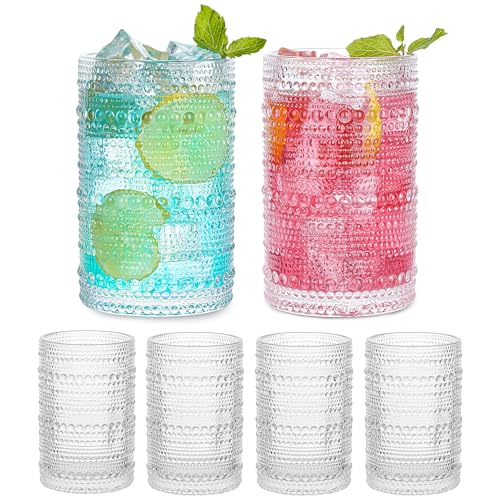 Winter Shore 380 ml Vintage Highball Gläser Set [6er-Pack] - Hobnail-Trinkgläser Set mit Noppen für Mojito, Eiskaffee, Whiskey, Saft, Wasser & Cocktails - Lebensmittelechtes Wassergläser Set von Winter Shore