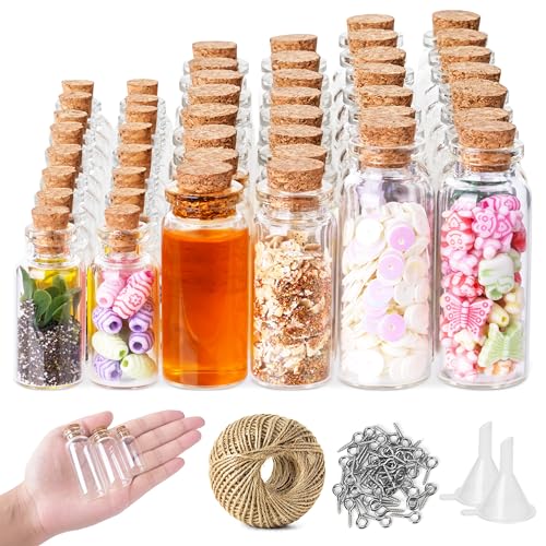 Winter Shore 44 Mini Glass Bottles with Cork Stoppers in 5ml, 10ml and 20ml with Eye Screws, Twine & Funnels von Winter Shore